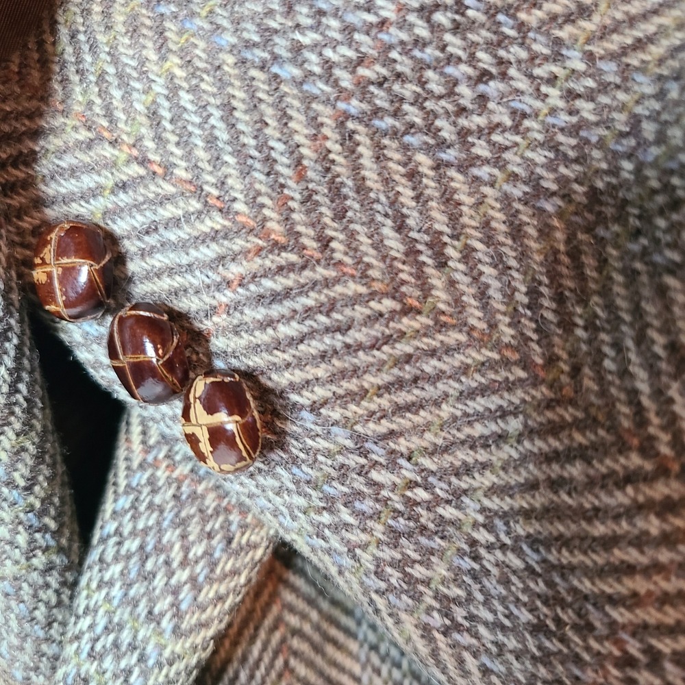Egon Von Furstenberg Tweed Blazer Leather Buttons 40 Made In Italy - Picture 2 of 13
